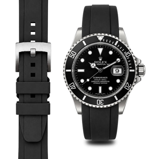 Curved End Rubber Strap for Rolex Submariner with Tang Buckle