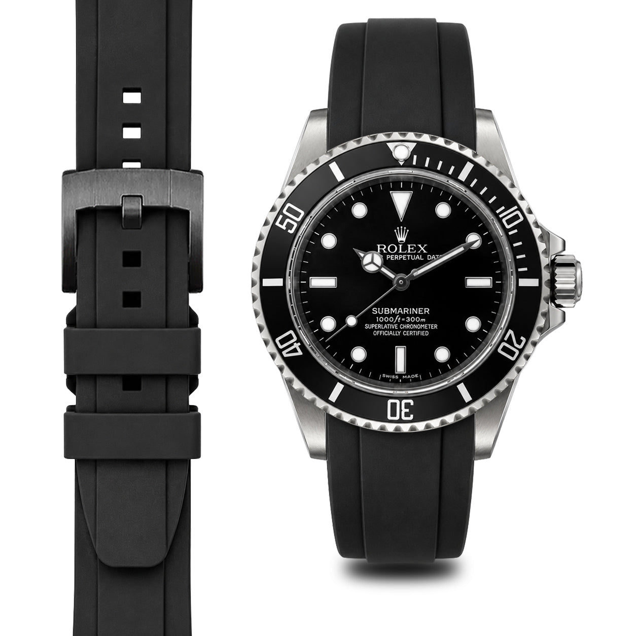 Curved End Rubber Strap for Rolex Submariner No-Date with Tang Buckle