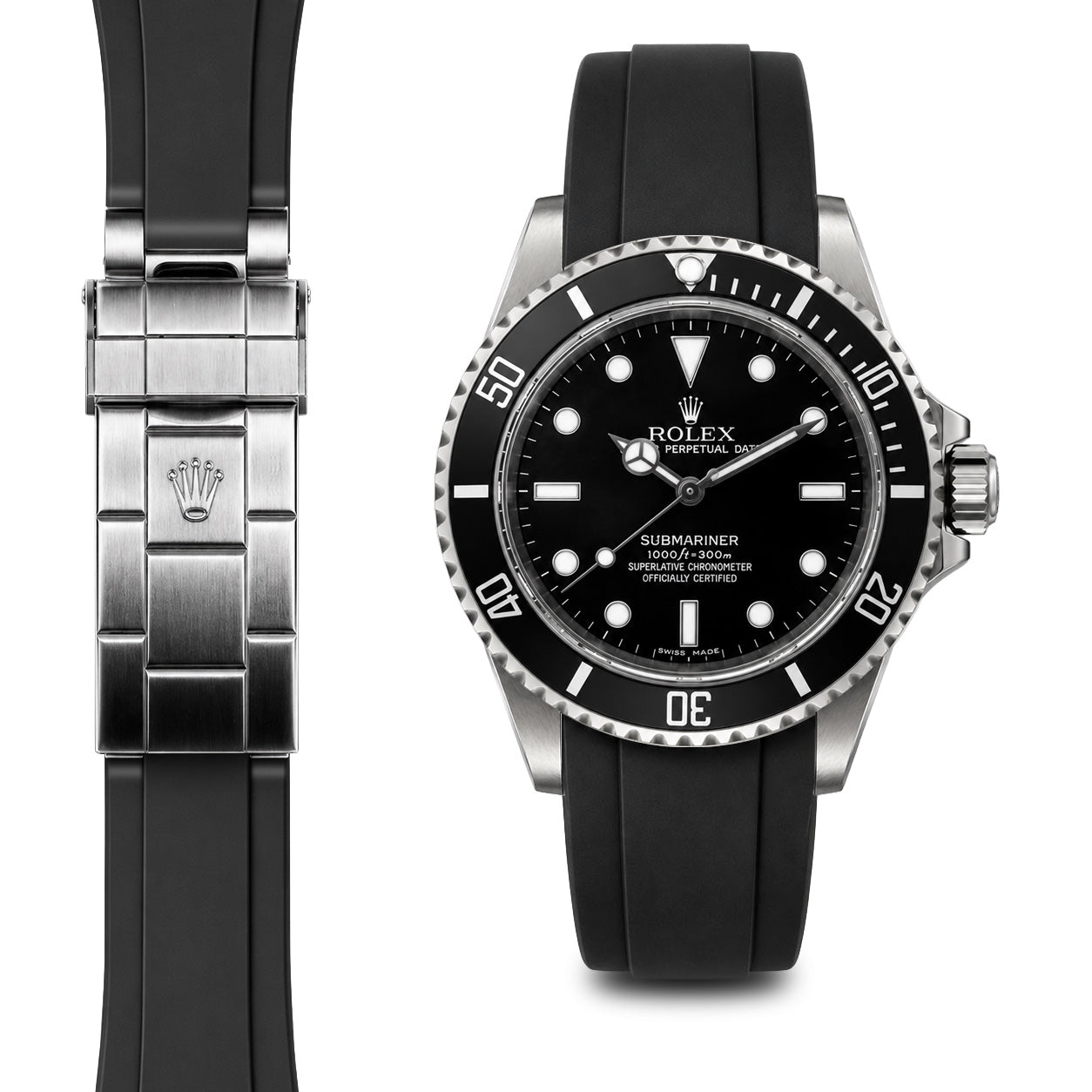 Curved End Rubber Strap for Rolex Submariner No-Date Deployant