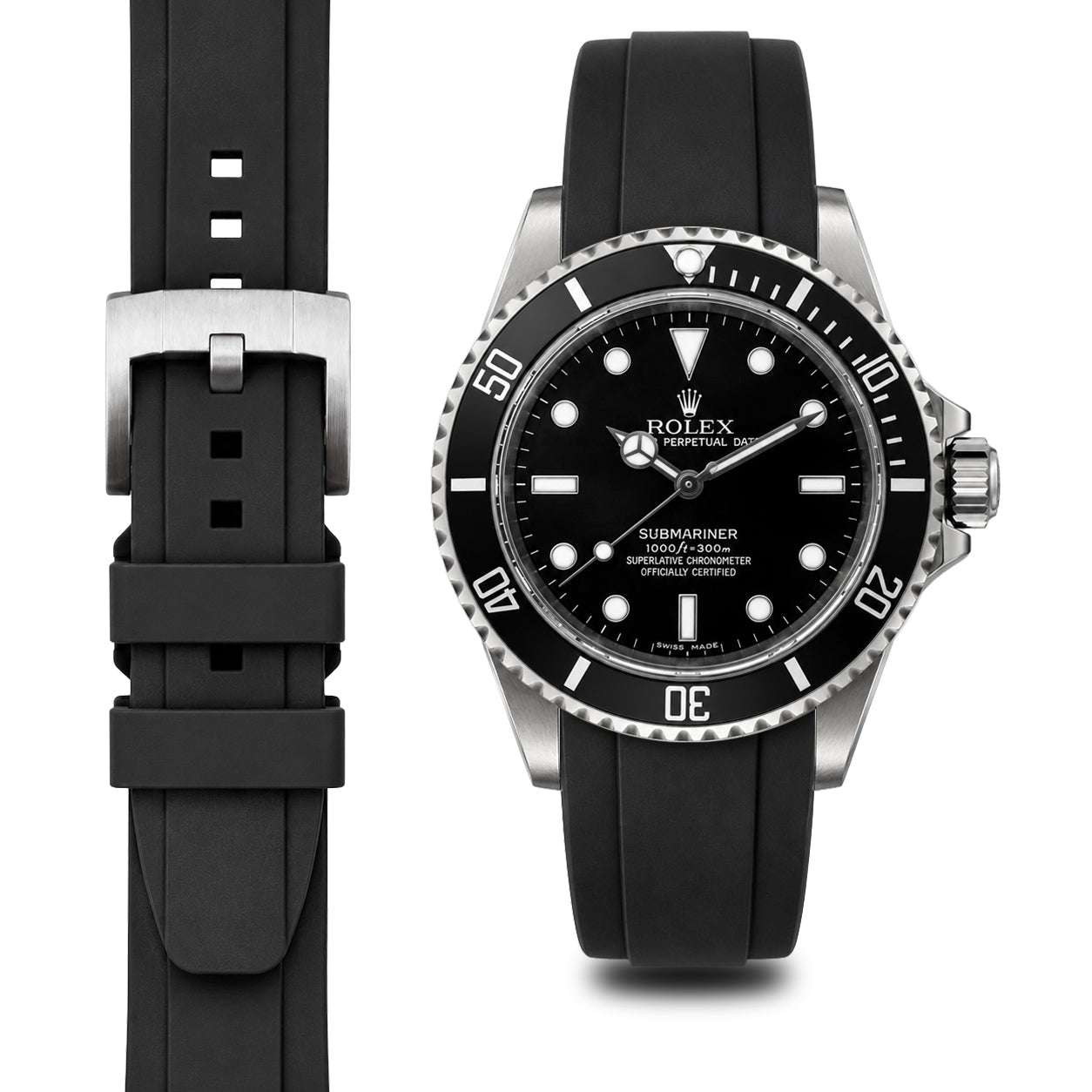Curved End Rubber Strap for Rolex Submariner No-Date with Tang Buckle