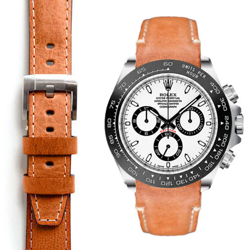 Curved End Leather Strap for Rolex Ceramic Daytona with Tang Buckle