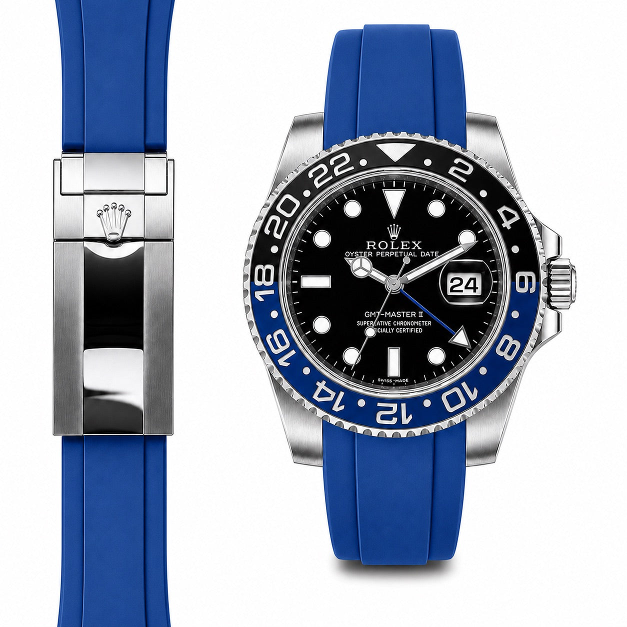Curved End Rubber Strap for Rolex GMT Master II Ceramic Deployant
