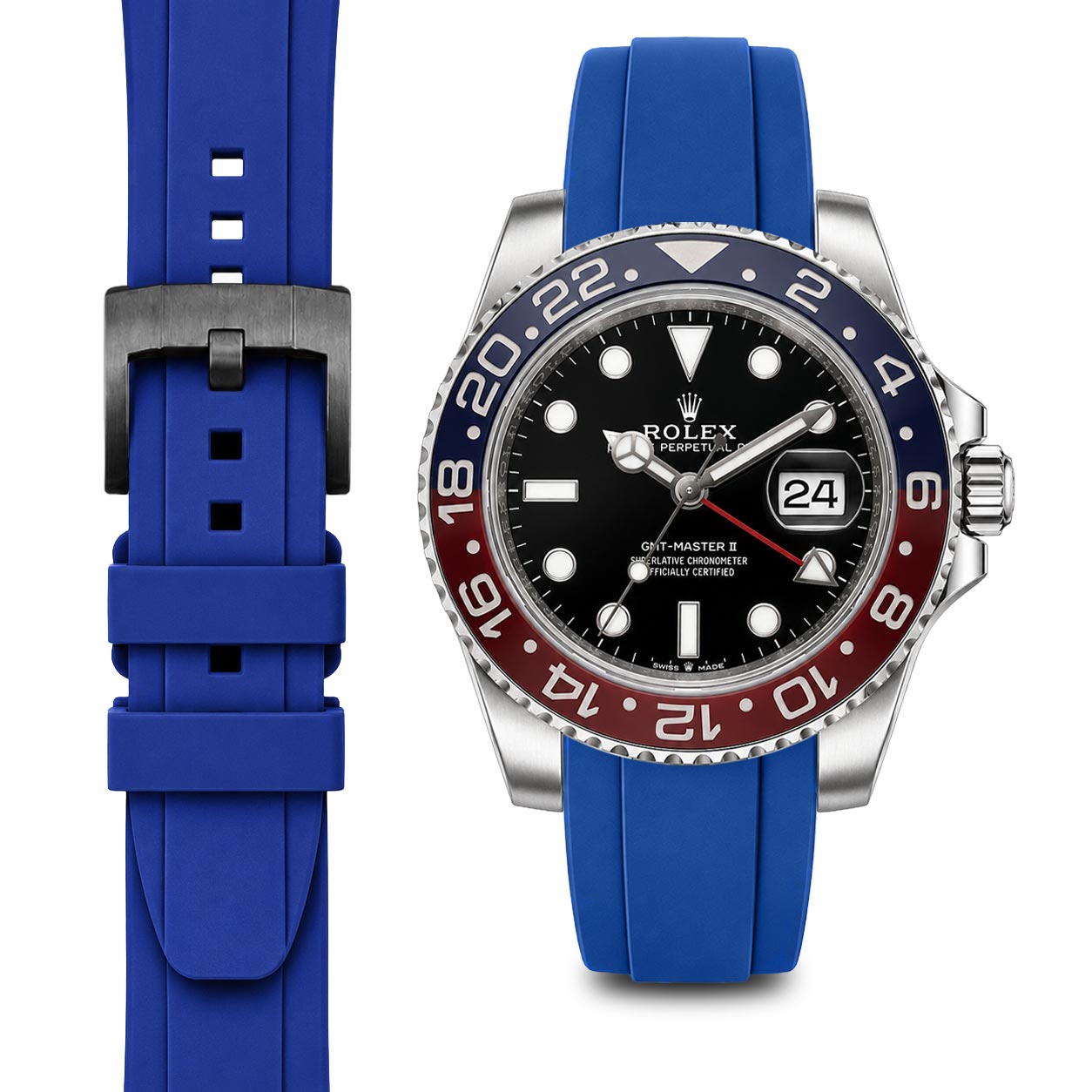 Curved End Rubber Strap for Rolex GMT Ceramic Jubilee with Tang Buckle