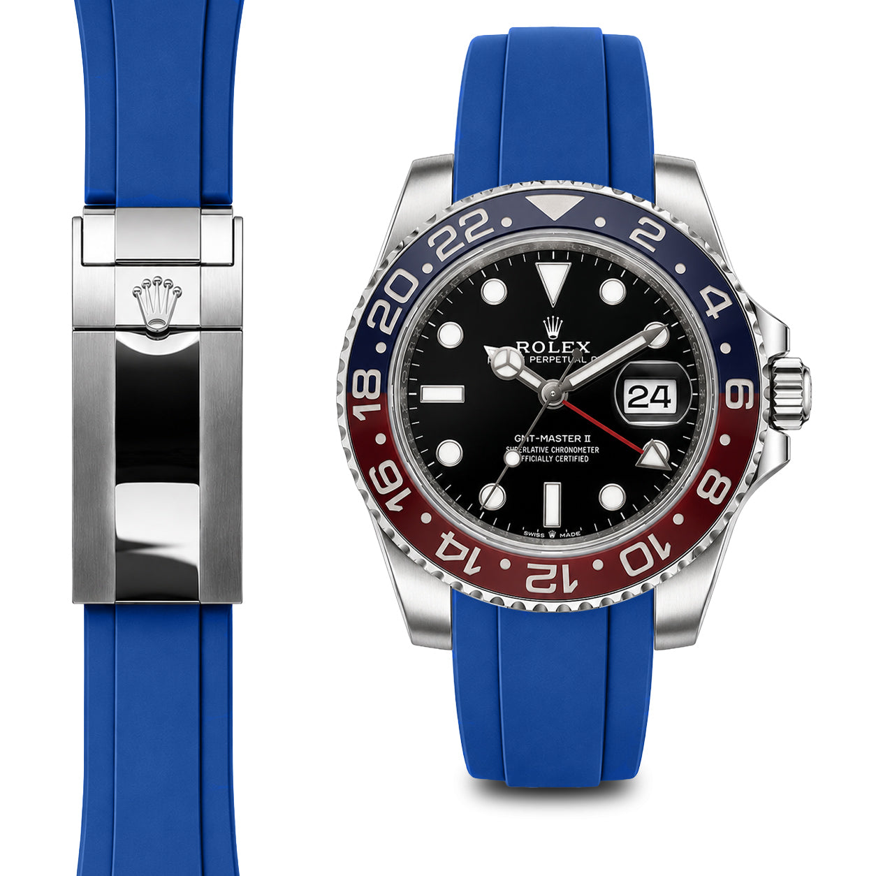 Curved End Rubber Strap for Rolex GMT Master II Ceramic Deployant (model from 2018-Present)