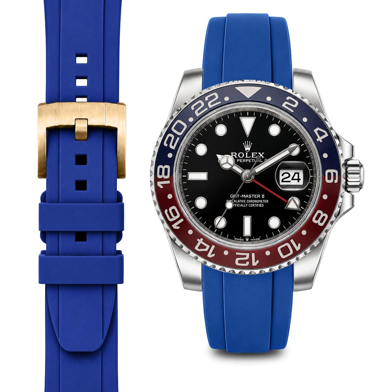 Curved End Rubber Strap for Rolex GMT Ceramic Jubilee with Tang Buckle