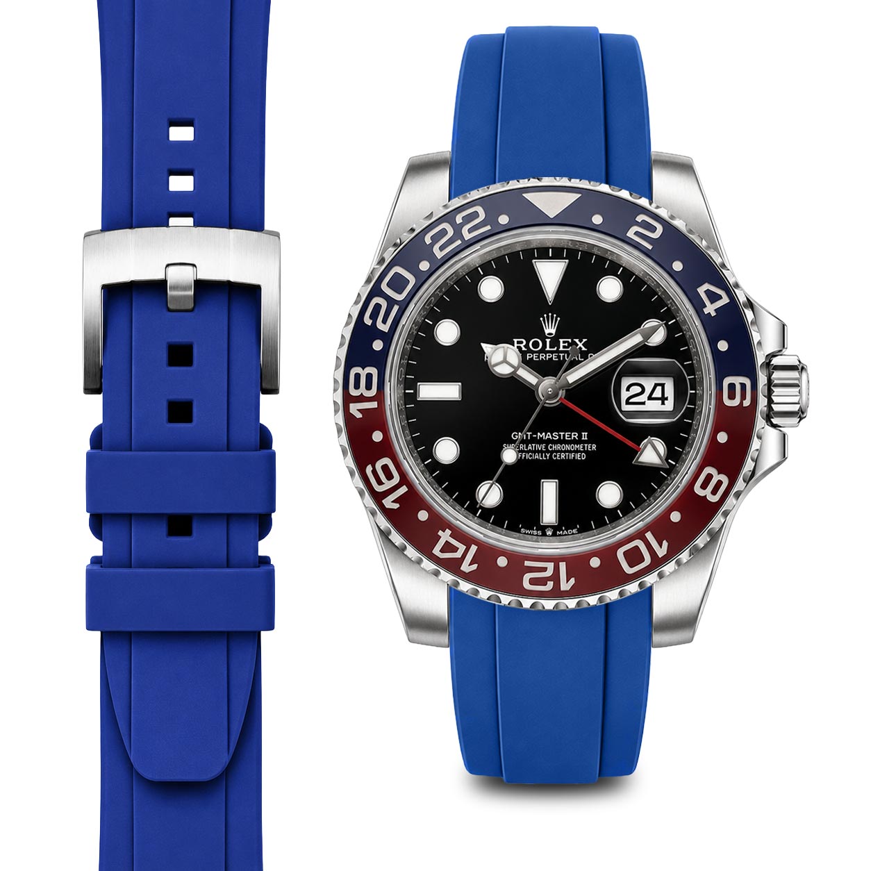 Curved End Rubber Strap for Rolex GMT Ceramic Jubilee with Tang Buckle