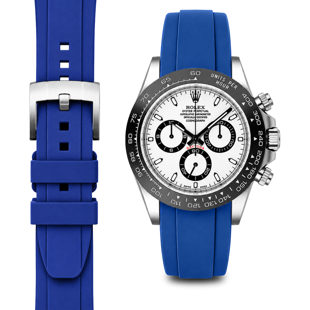 Curved End Rubber Strap for Rolex Ceramic Daytona with Tang Buckle