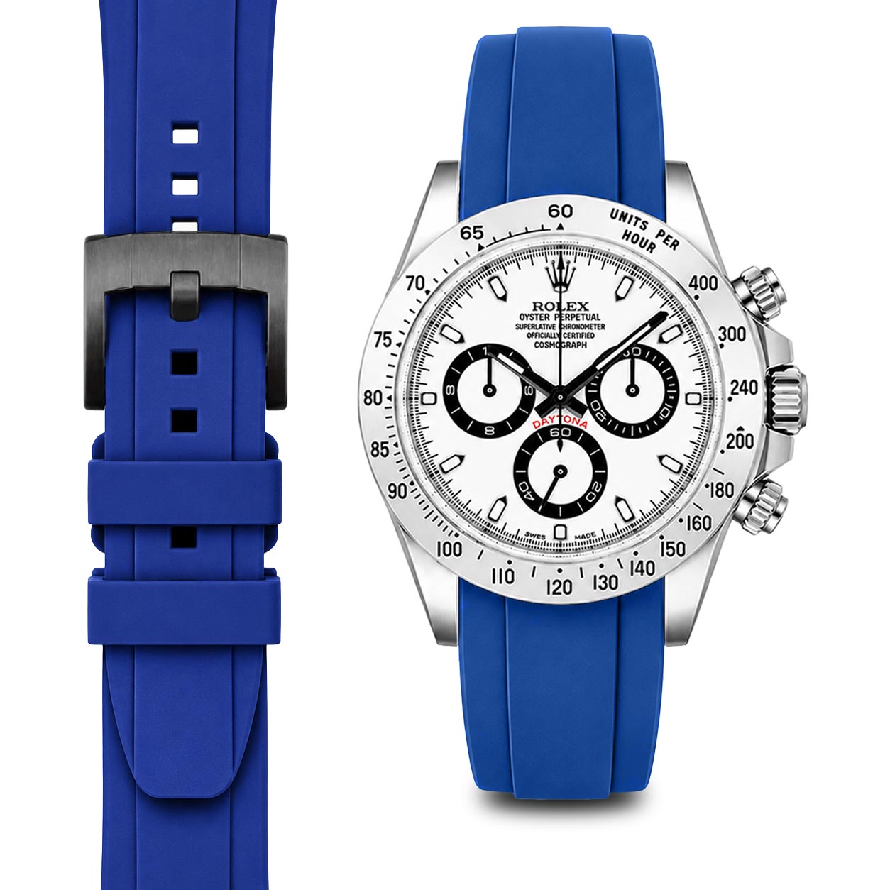 Curved End Rubber Strap for Rolex Daytona with Tang Buckle