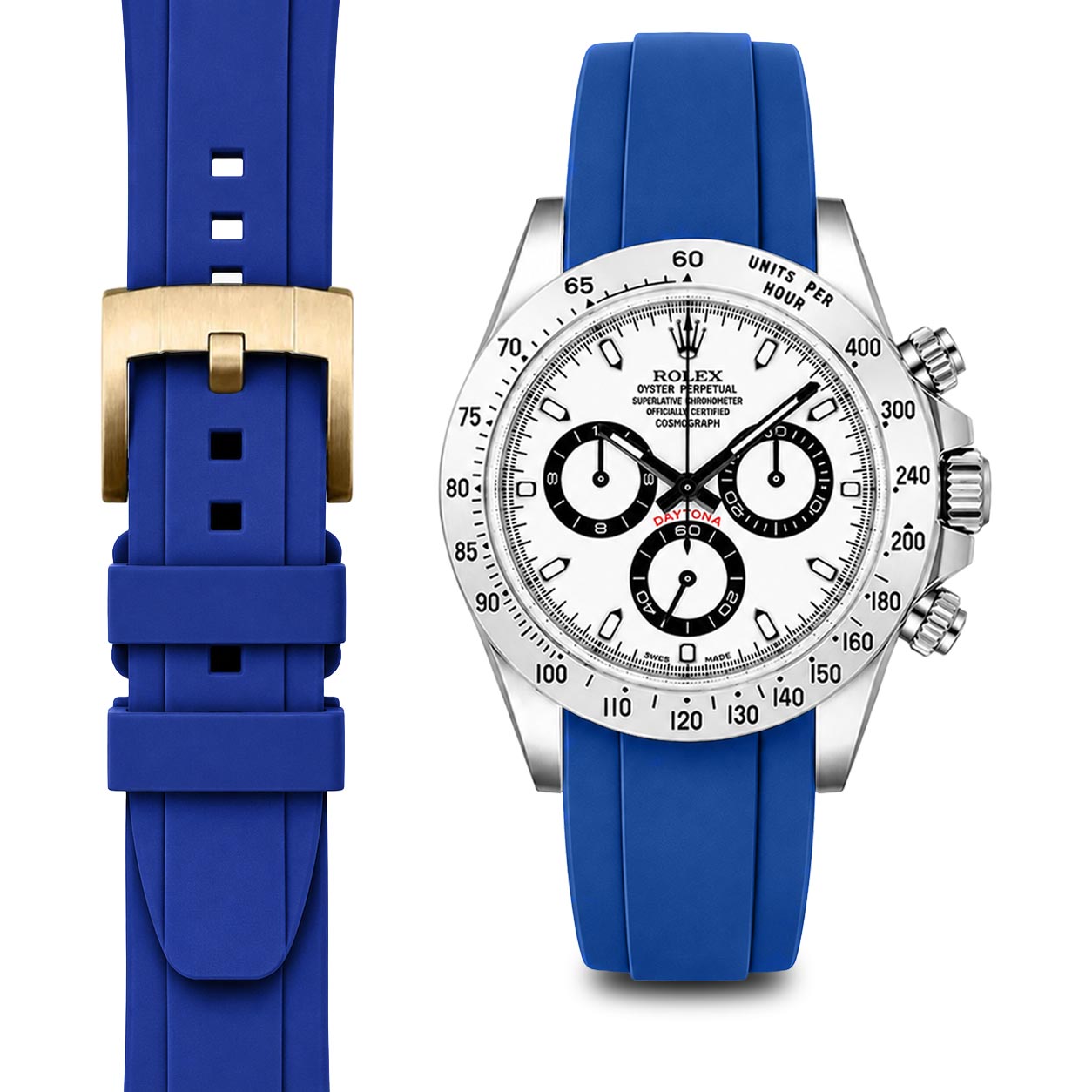 Curved End Rubber Strap for Rolex Daytona with Tang Buckle