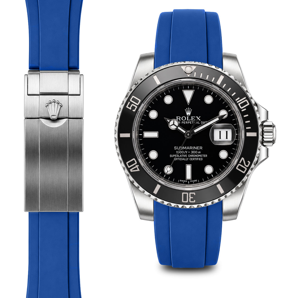 Curved End Rubber Strap for Rolex Submariner Ceramic Deployant