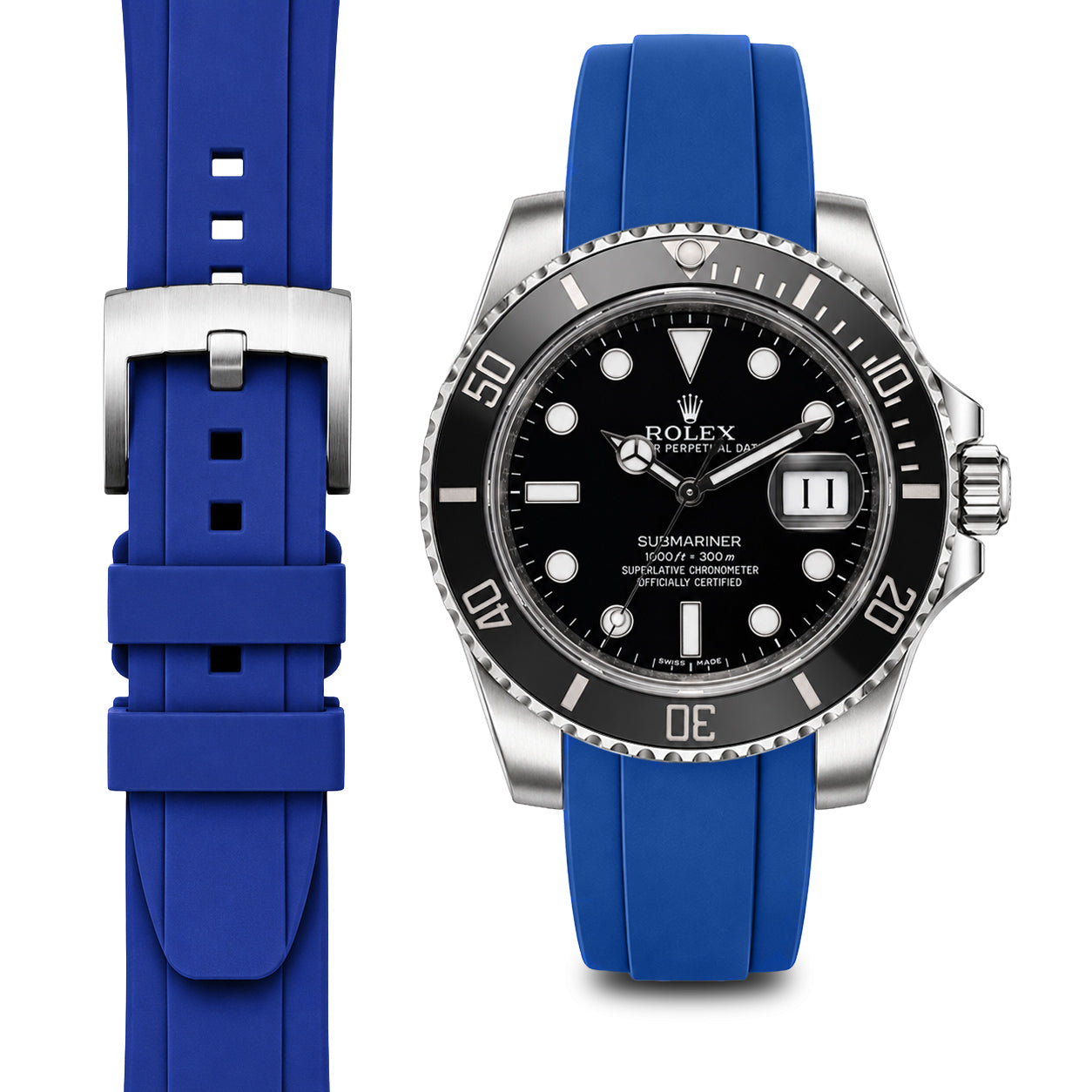 Curved End Rubber Strap for Rolex Submariner Ceramic with Tang Buckle