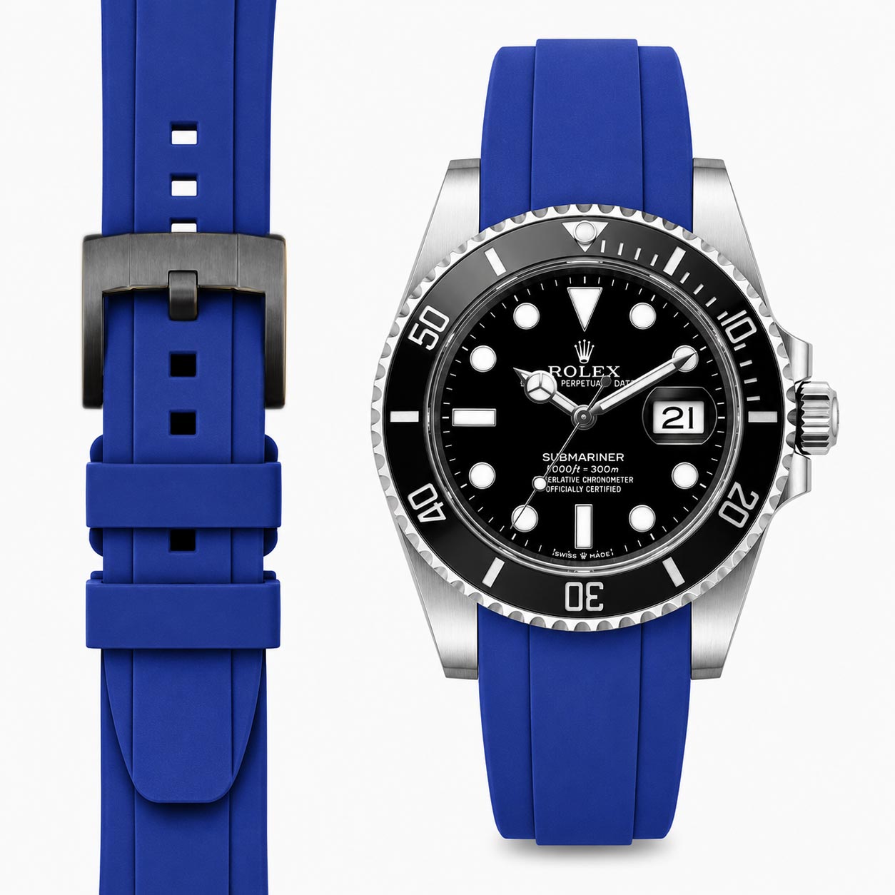 Curved End Rubber Strap for Rolex Submariner 41mm with Tang Buckle (2020 Release)