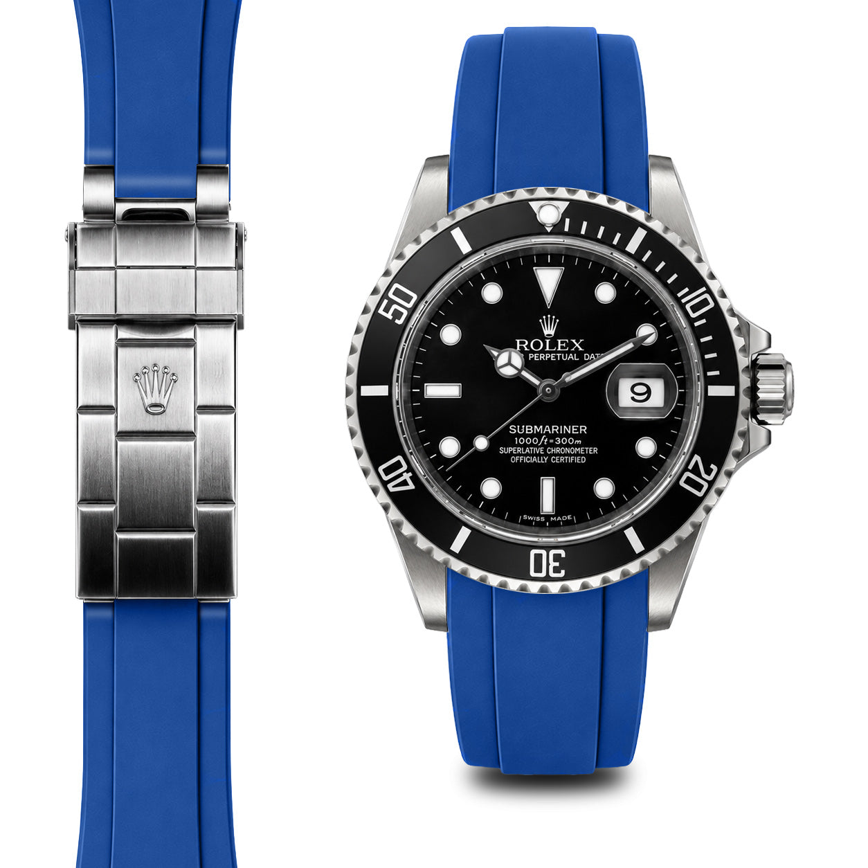 Curved End Rubber Strap for Rolex Submariner Deployant