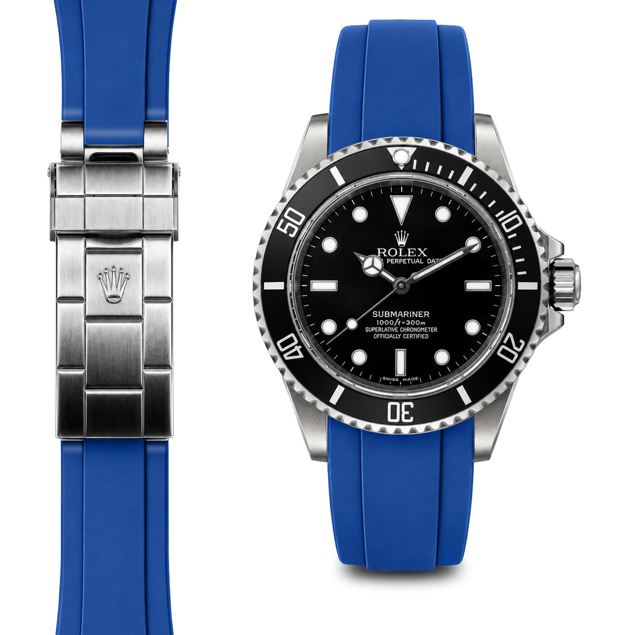 Curved End Rubber Strap for Rolex Submariner No-Date Deployant
