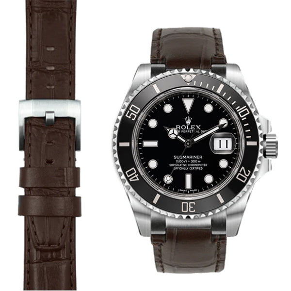 Steel End Link Leather Strap for Rolex Submariner Ceramic with Tang Buckle