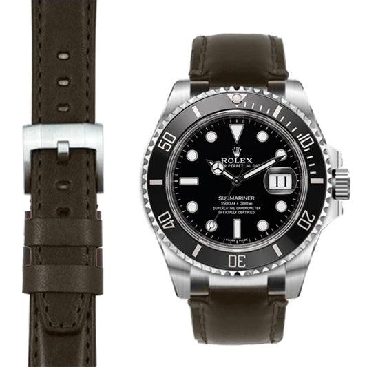 Steel End Link Leather Strap for Rolex Submariner Ceramic with Tang Buckle