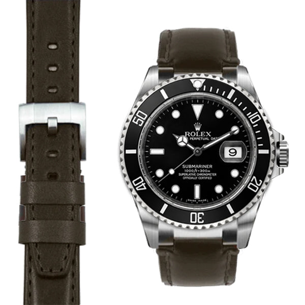 Steel End Link Leather Strap for Rolex Submariner with Tang Buckle