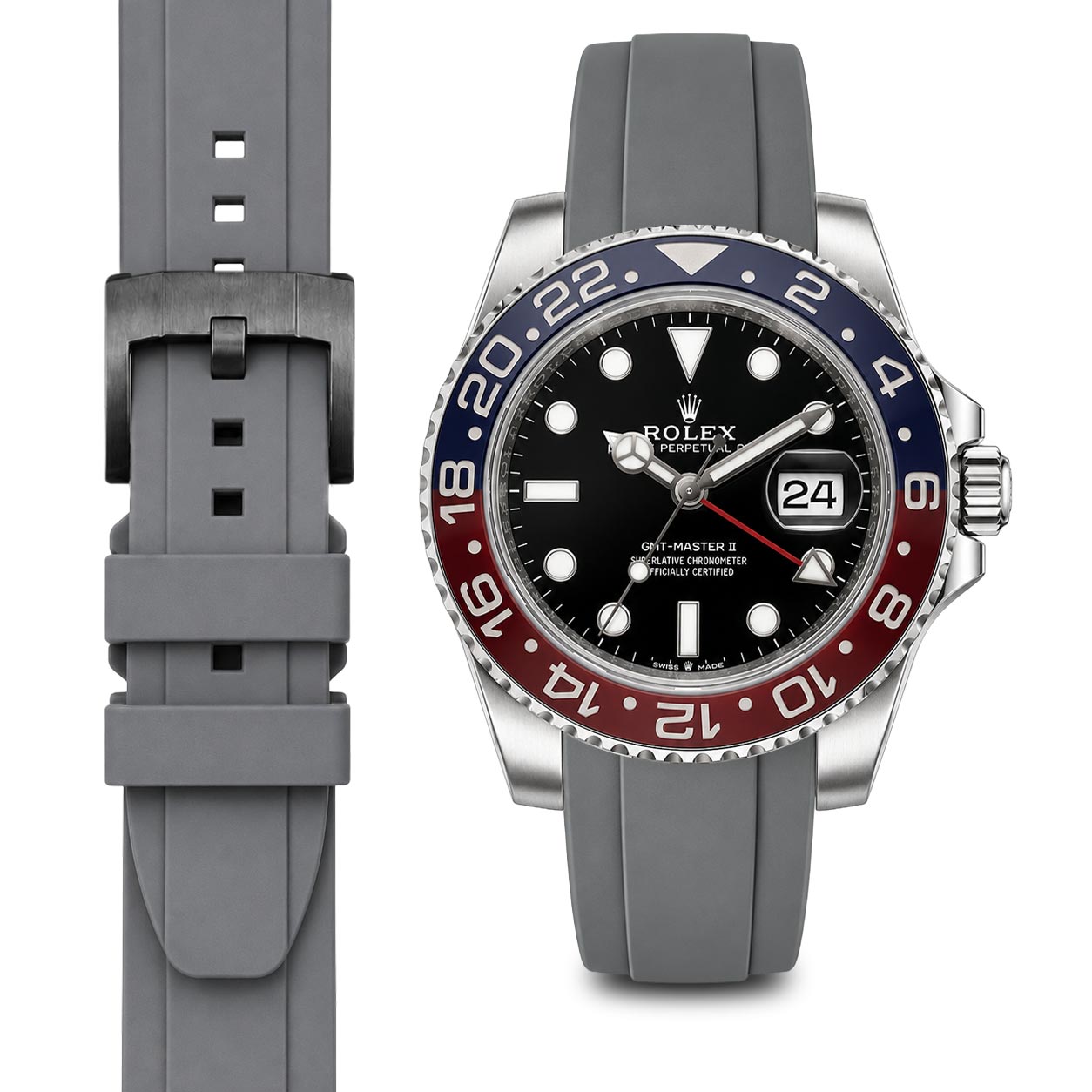 Curved End Rubber Strap for Rolex GMT Ceramic Jubilee with Tang Buckle
