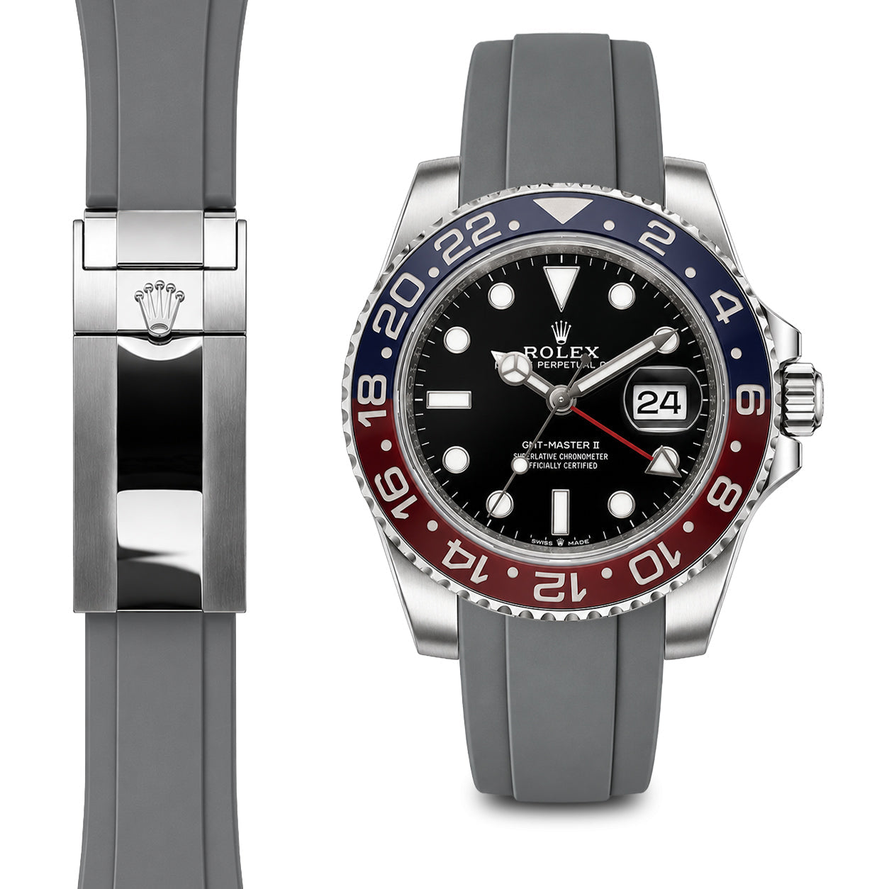 Curved End Rubber Strap for Rolex GMT Master II Ceramic Deployant (model from 2018-Present)