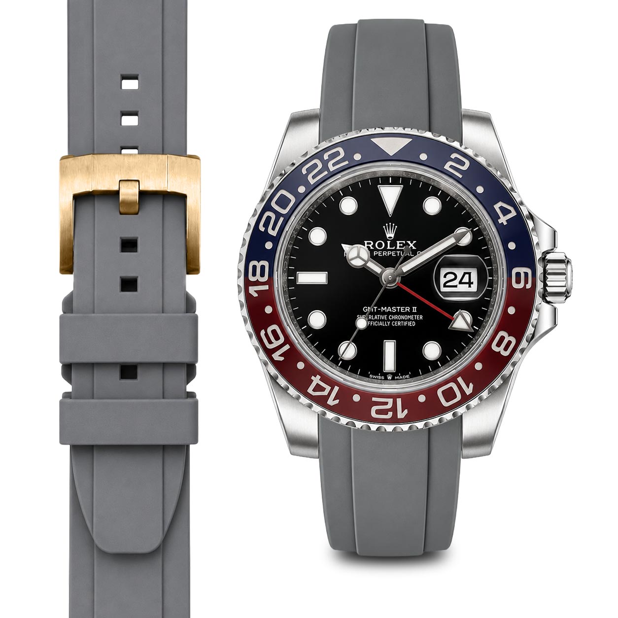Curved End Rubber Strap for Rolex GMT Ceramic Jubilee with Tang Buckle