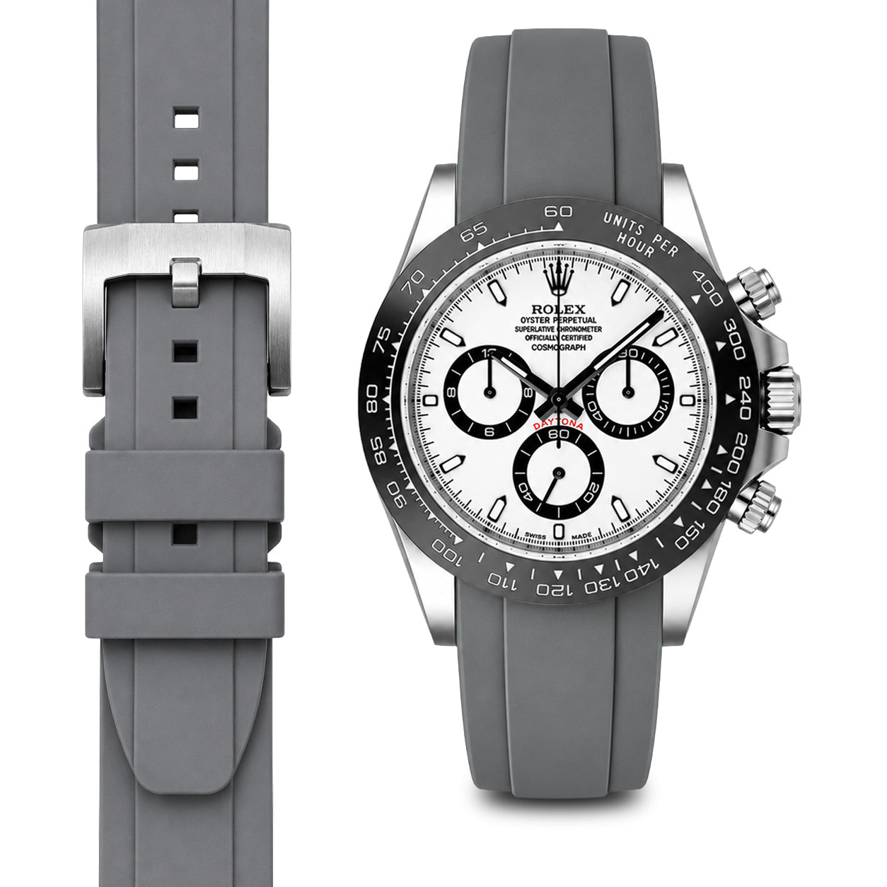 Curved End Rubber Strap for Rolex Ceramic Daytona with Tang Buckle