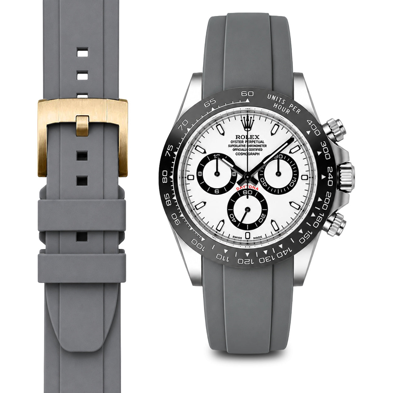 Curved End Rubber Strap for Rolex Ceramic Daytona with Tang Buckle