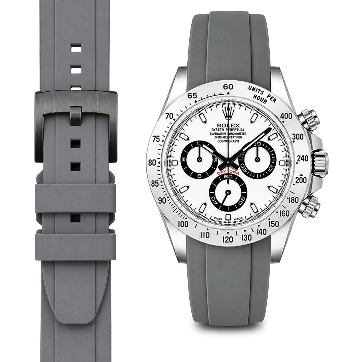 Curved End Rubber Strap for Rolex Daytona with Tang Buckle