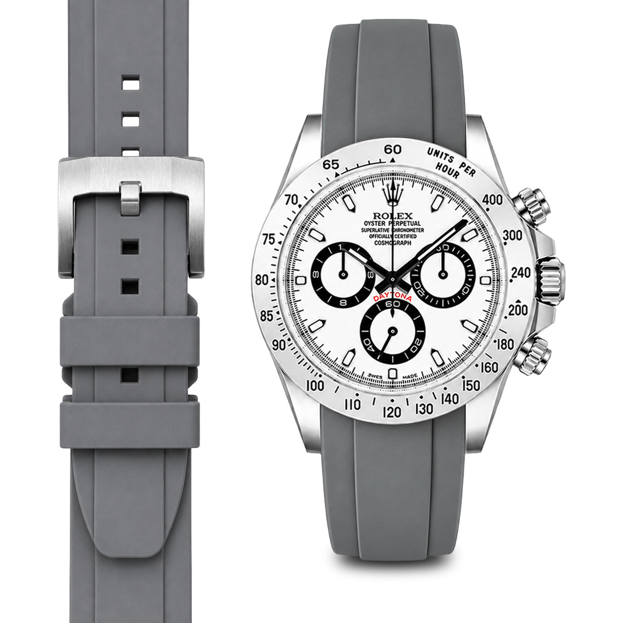 Curved End Rubber Strap for Rolex Daytona with Tang Buckle