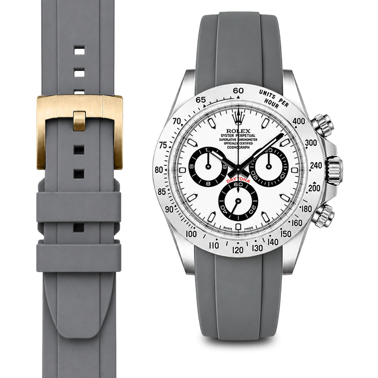 Curved End Rubber Strap for Rolex Daytona with Tang Buckle