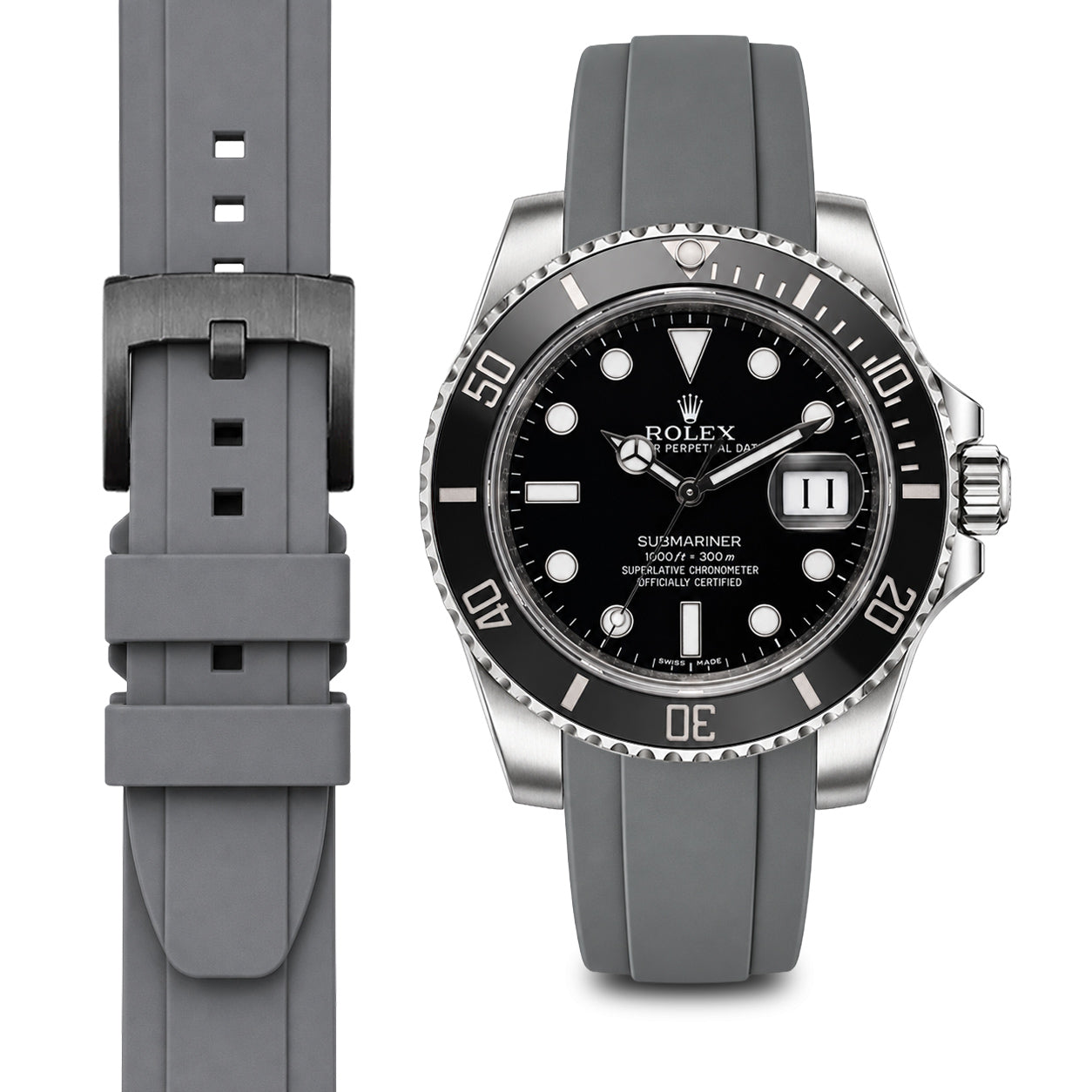 Curved End Rubber Strap for Rolex Submariner Ceramic with Tang Buckle