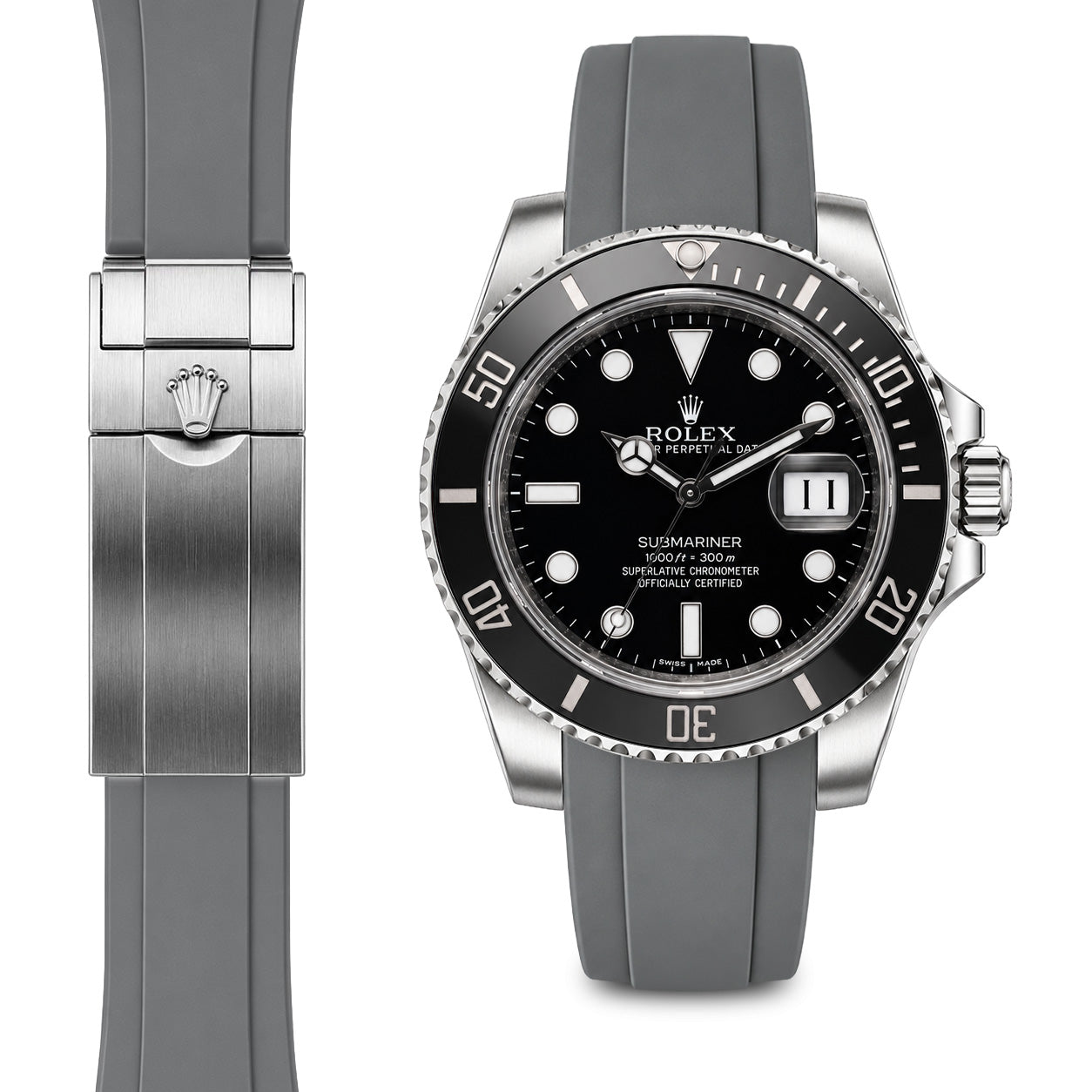 Curved End Rubber Strap for Rolex Submariner Ceramic Deployant