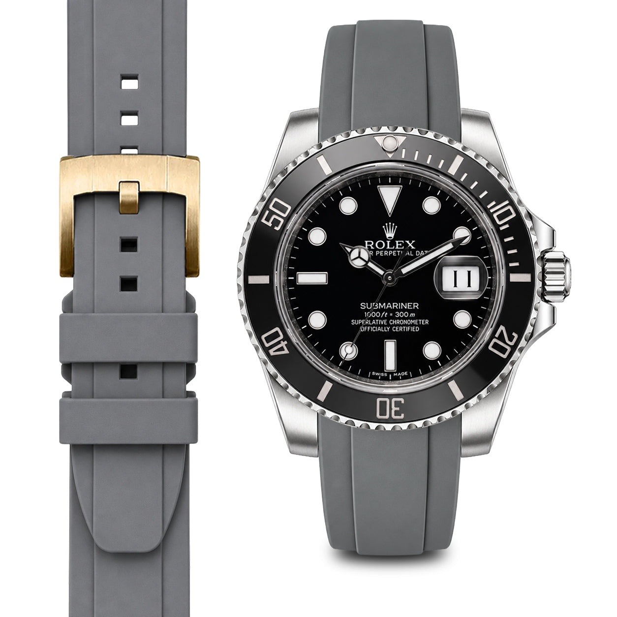Curved End Rubber Strap for Rolex Submariner Ceramic with Tang Buckle