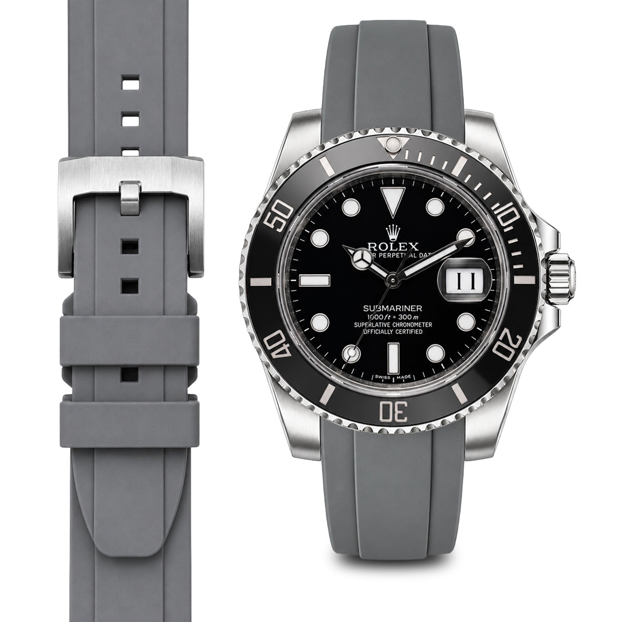 Curved End Rubber Strap for Rolex Submariner Ceramic with Tang Buckle