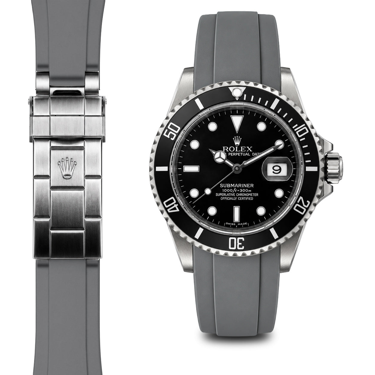 Curved End Rubber Strap for Rolex Submariner Deployant