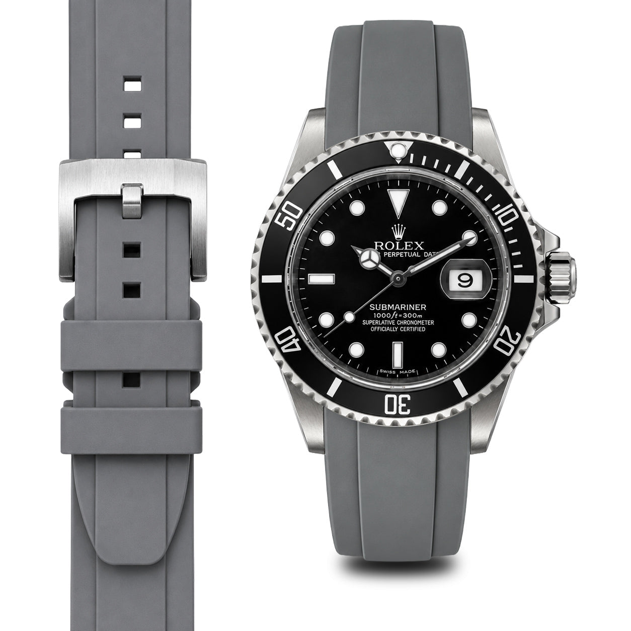Curved End Rubber Strap for Rolex Submariner with Tang Buckle