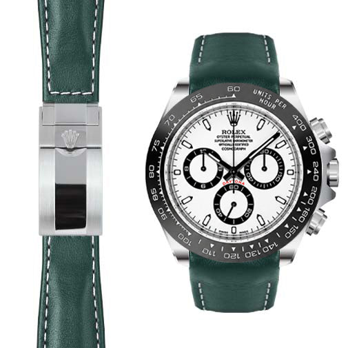 Curved End Leather Strap for Rolex Ceramic Daytona Deployant