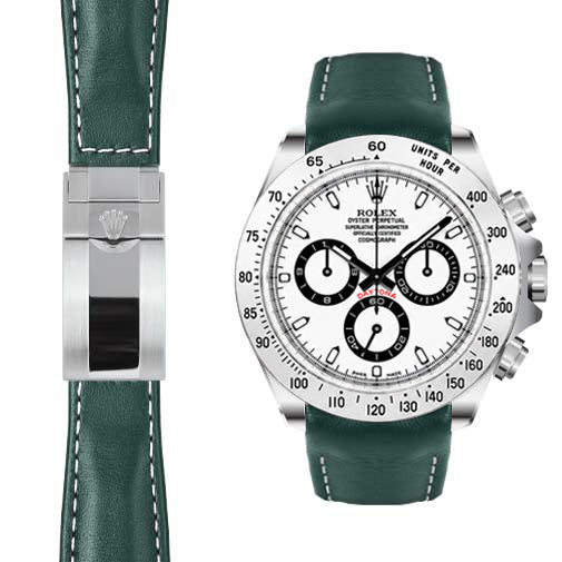 Curved End Leather Strap for Rolex Daytona Deployant
