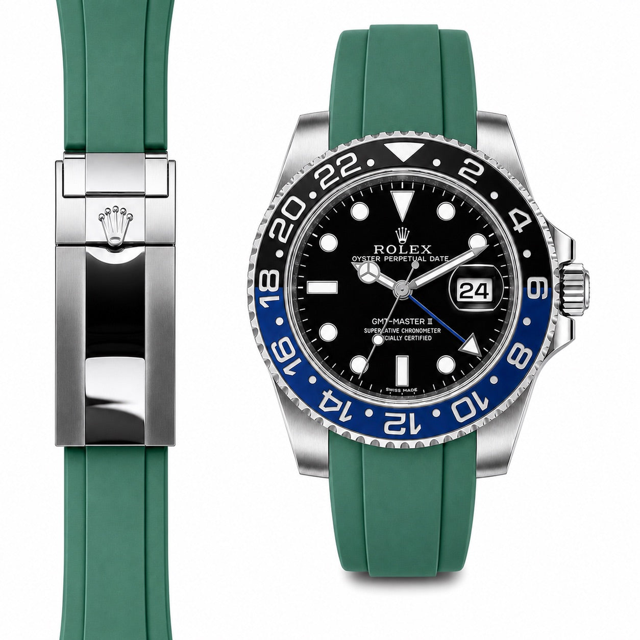 Curved End Rubber Strap for Rolex GMT Master II Ceramic Deployant