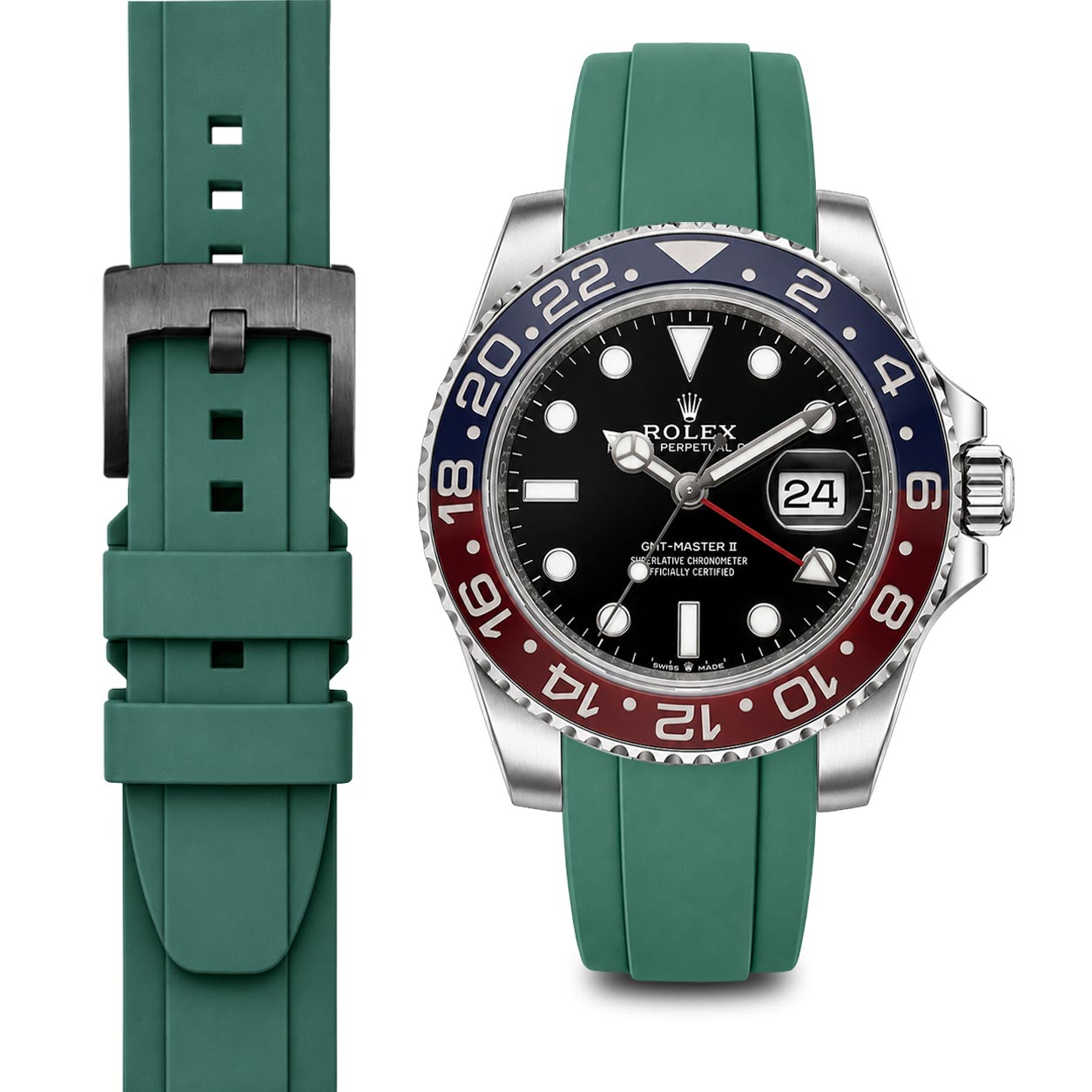 Curved End Rubber Strap for Rolex GMT Ceramic Jubilee with Tang Buckle