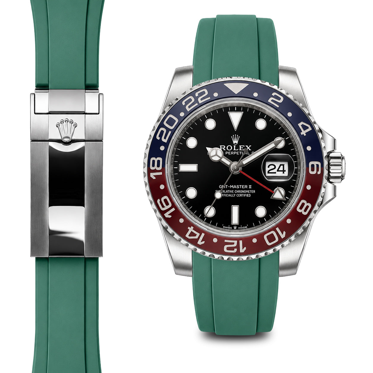 Curved End Rubber Strap for Rolex GMT Master II Ceramic Deployant (model from 2018-Present)