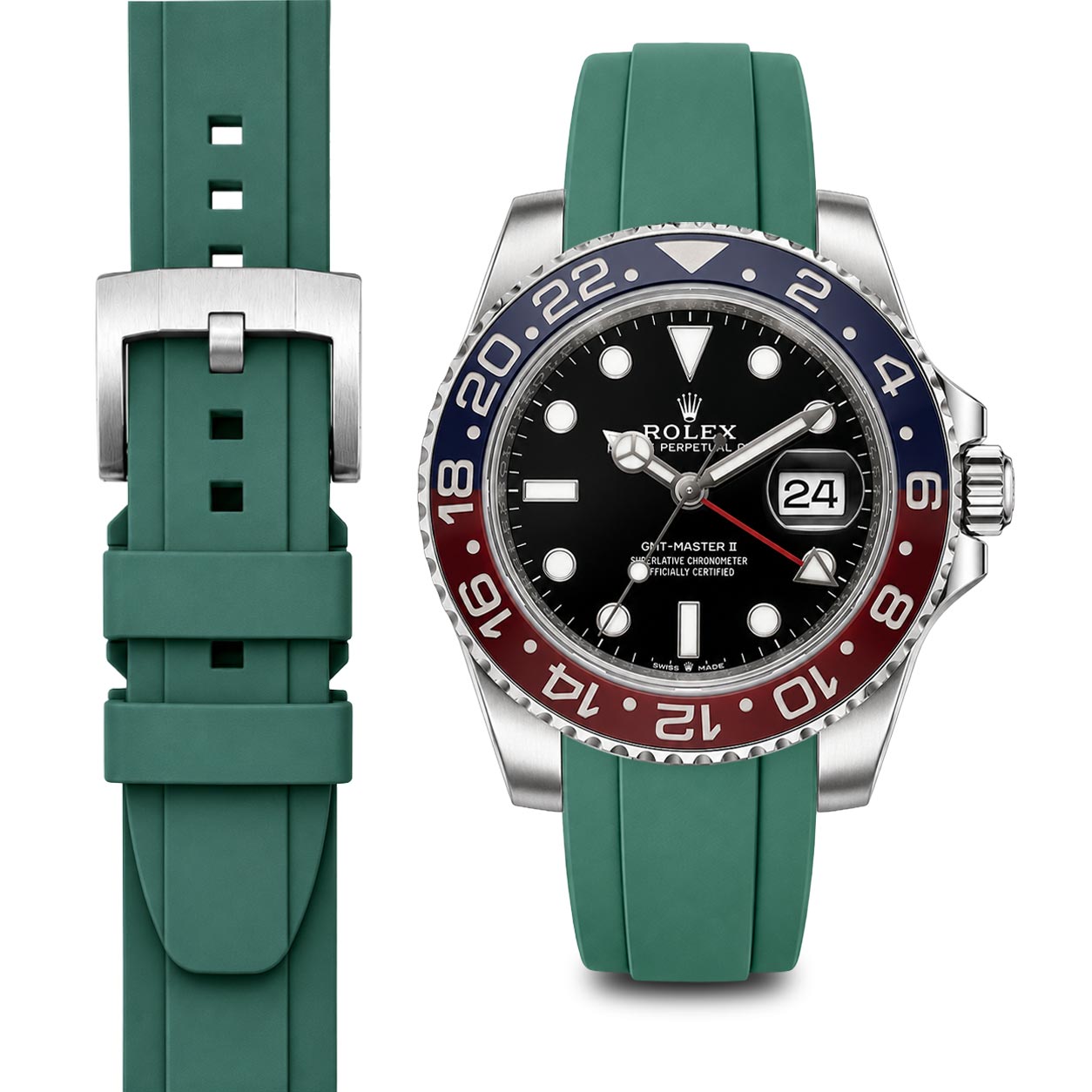 Curved End Rubber Strap for Rolex GMT Ceramic Jubilee with Tang Buckle