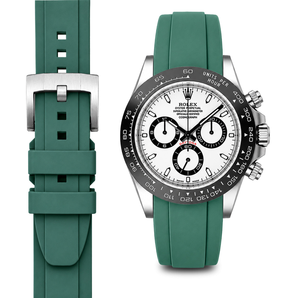 Curved End Rubber Strap for Rolex Ceramic Daytona with Tang Buckle