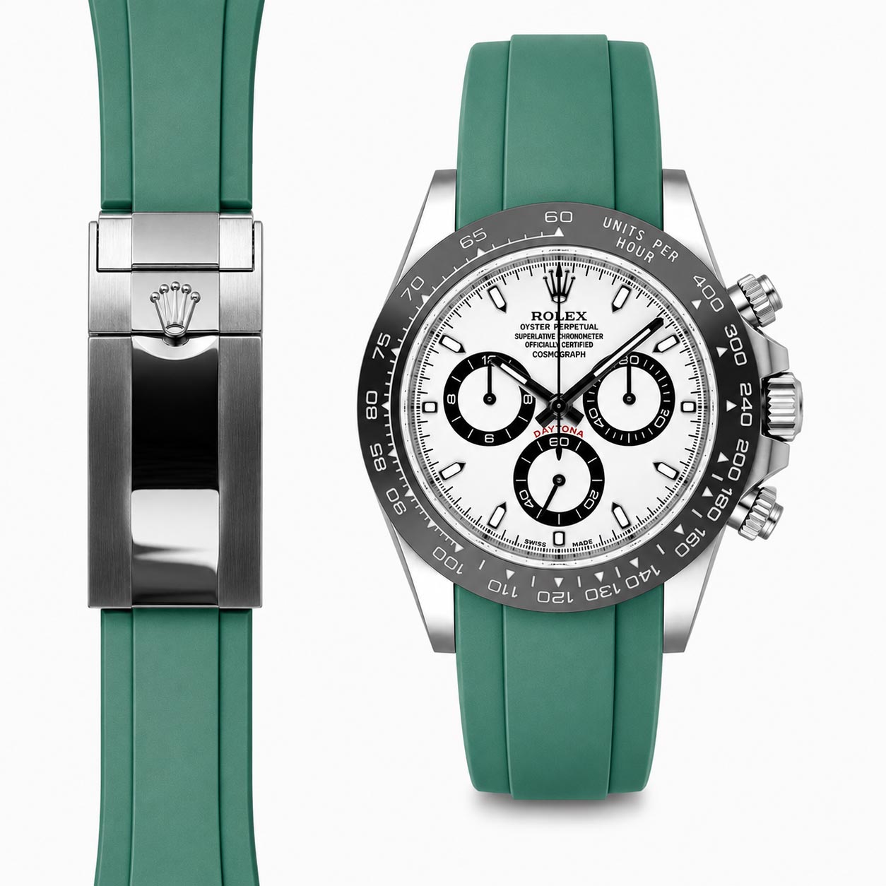 Curved End Rubber Strap for Rolex Ceramic Daytona Deployant