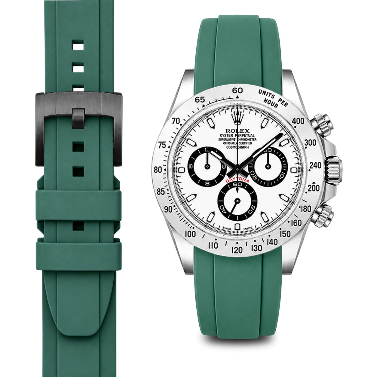 Curved End Rubber Strap for Rolex Daytona with Tang Buckle