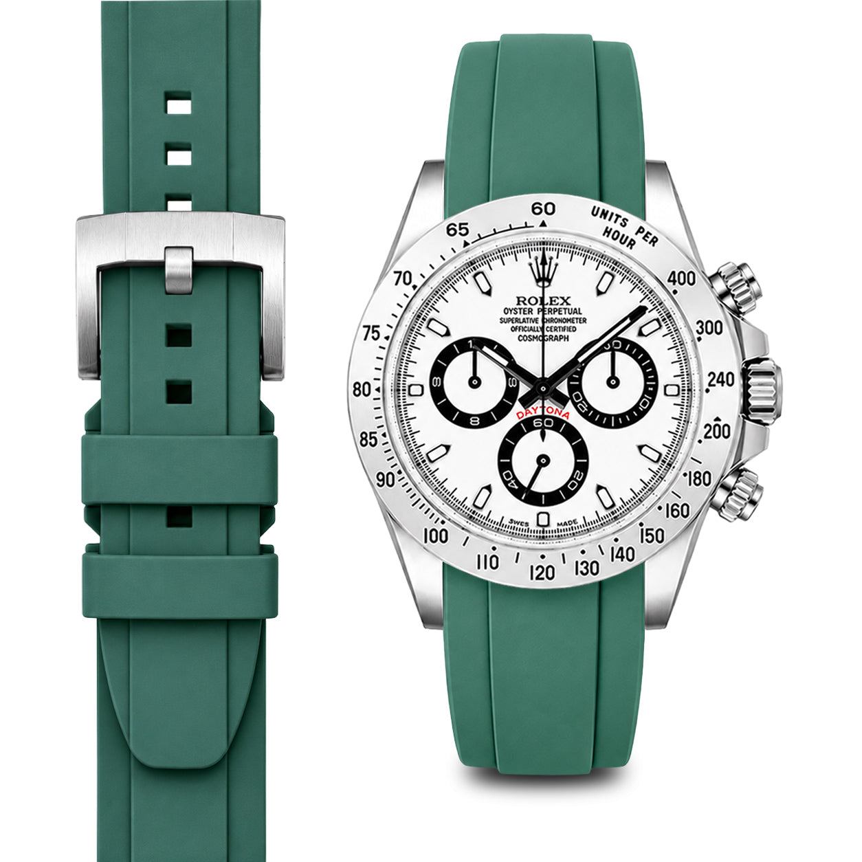 Curved End Rubber Strap for Rolex Daytona with Tang Buckle