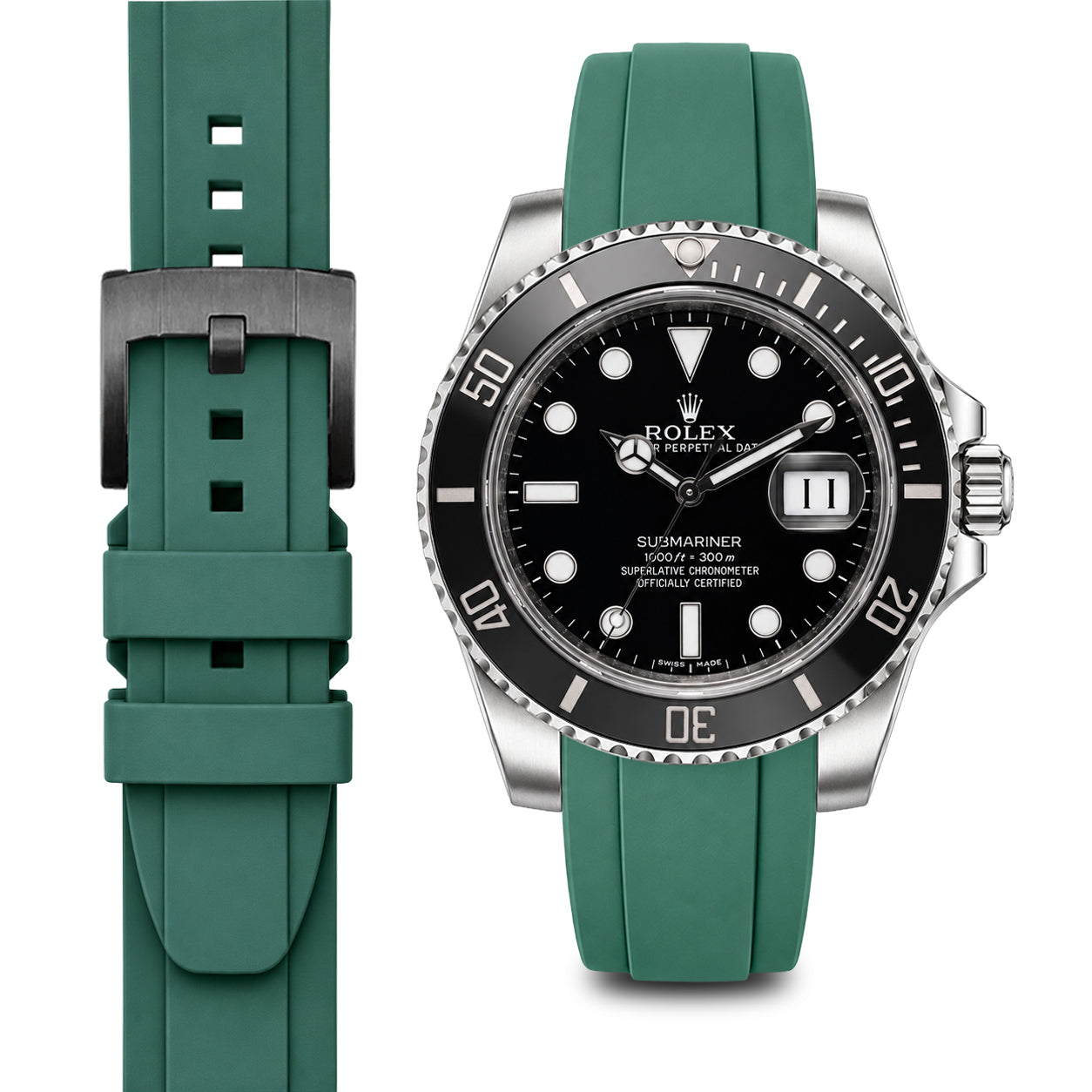 Curved End Rubber Strap for Rolex Submariner Ceramic with Tang Buckle