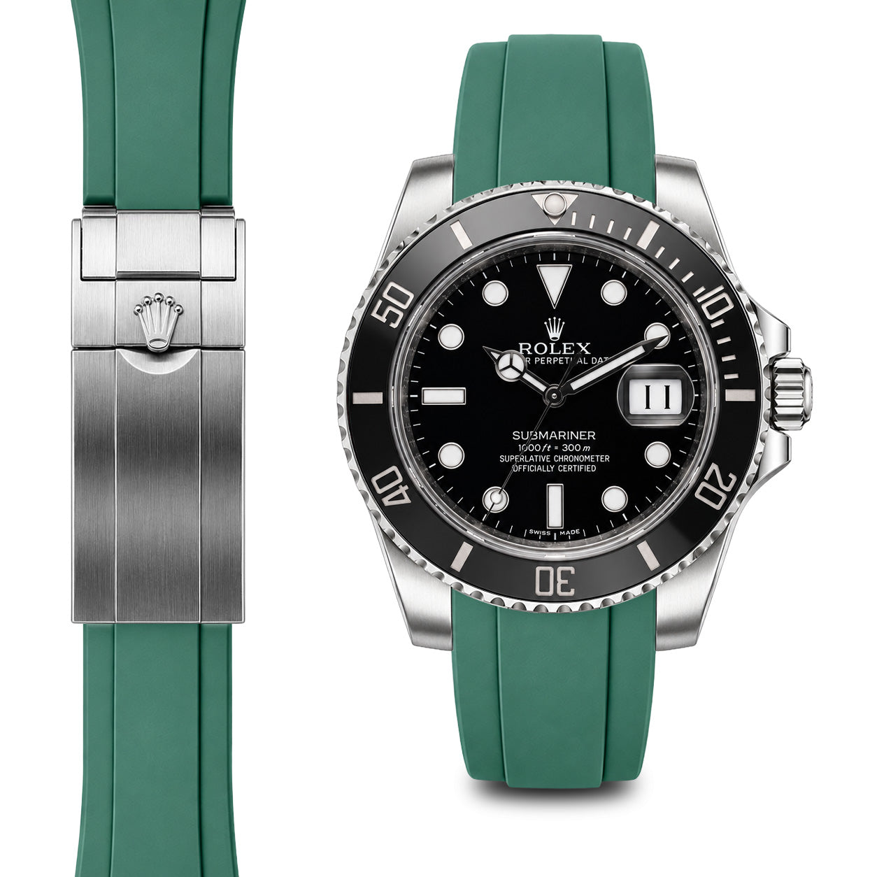 Curved End Rubber Strap for Rolex Submariner Ceramic Deployant