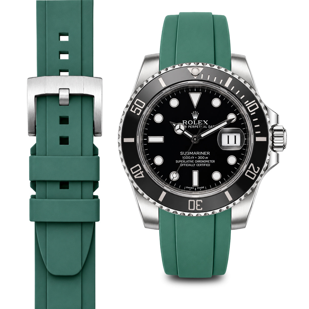 Curved End Rubber Strap for Rolex Submariner Ceramic with Tang Buckle