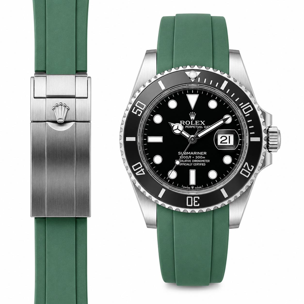 Curved End Rubber Strap for Rolex Submariner 41 Ceramic Deployant (2020 release)