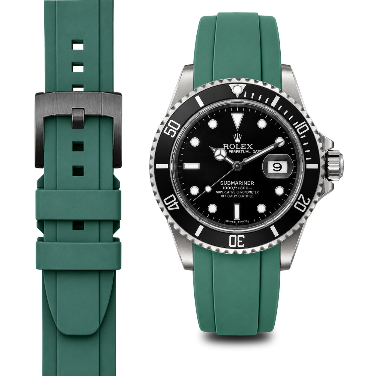 Curved End Rubber Strap for Rolex Submariner with Tang Buckle